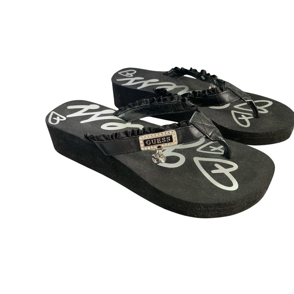 Guess Platform Flip-Flop Sandals Women's Size 9 Black & Sliver Banglets